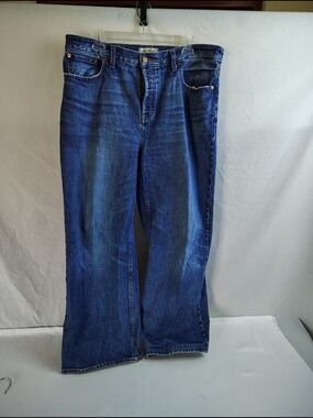 Women's Blue Low-Slung Baggy Straight-Leg Jeans